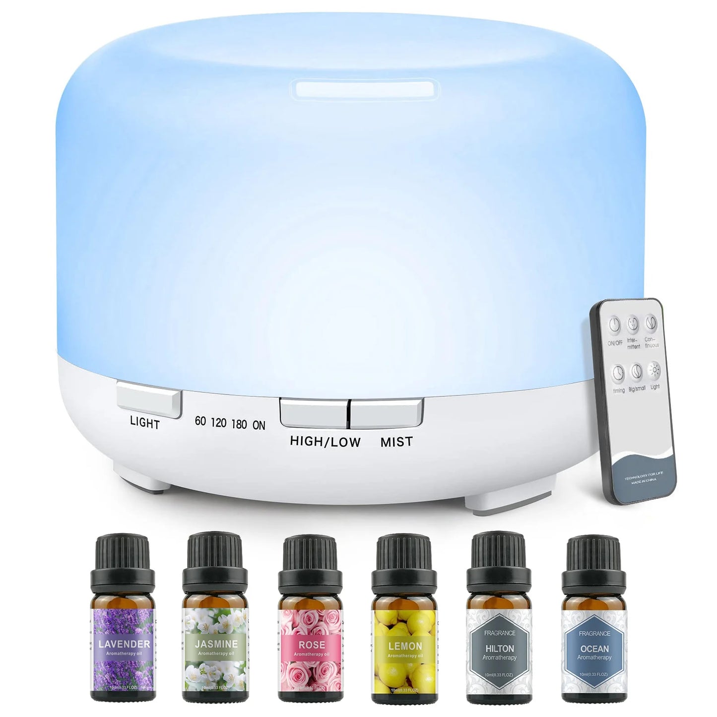 500ML Aroma Diffuser (Oils Optional), 5V 2A Essential Oil Aromatherapy Diffuser Humidifier with Remote Control for Home Office