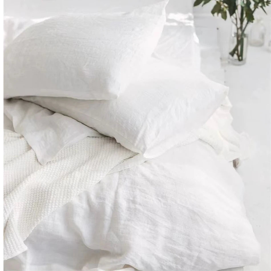 Pure Linen Bed Sheets Pillowcase Stone Washed France Linen Solid Color Breathable Home Textiles Bedding