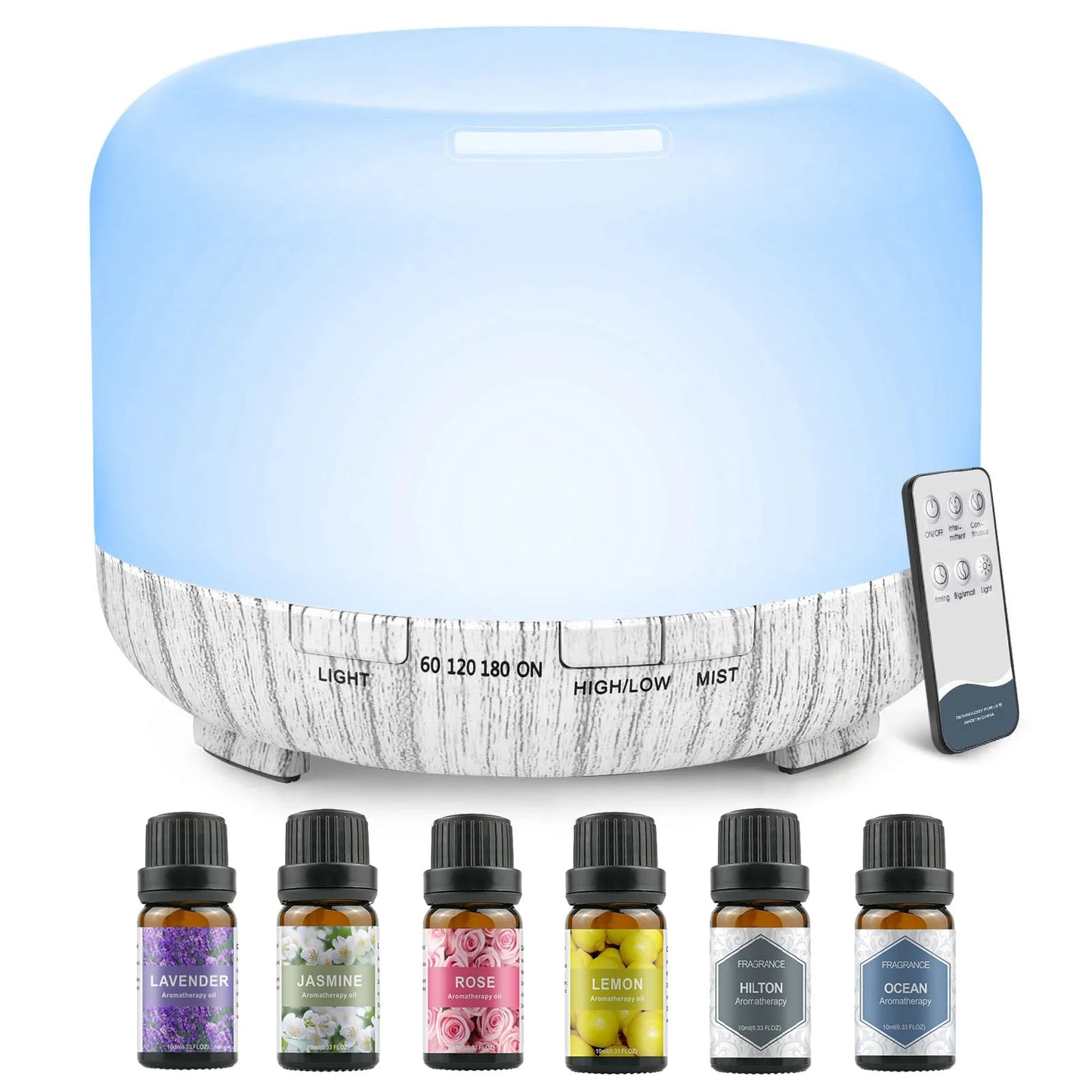 500ML Aroma Diffuser (Oils Optional), 5V 2A Essential Oil Aromatherapy Diffuser Humidifier with Remote Control for Home Office