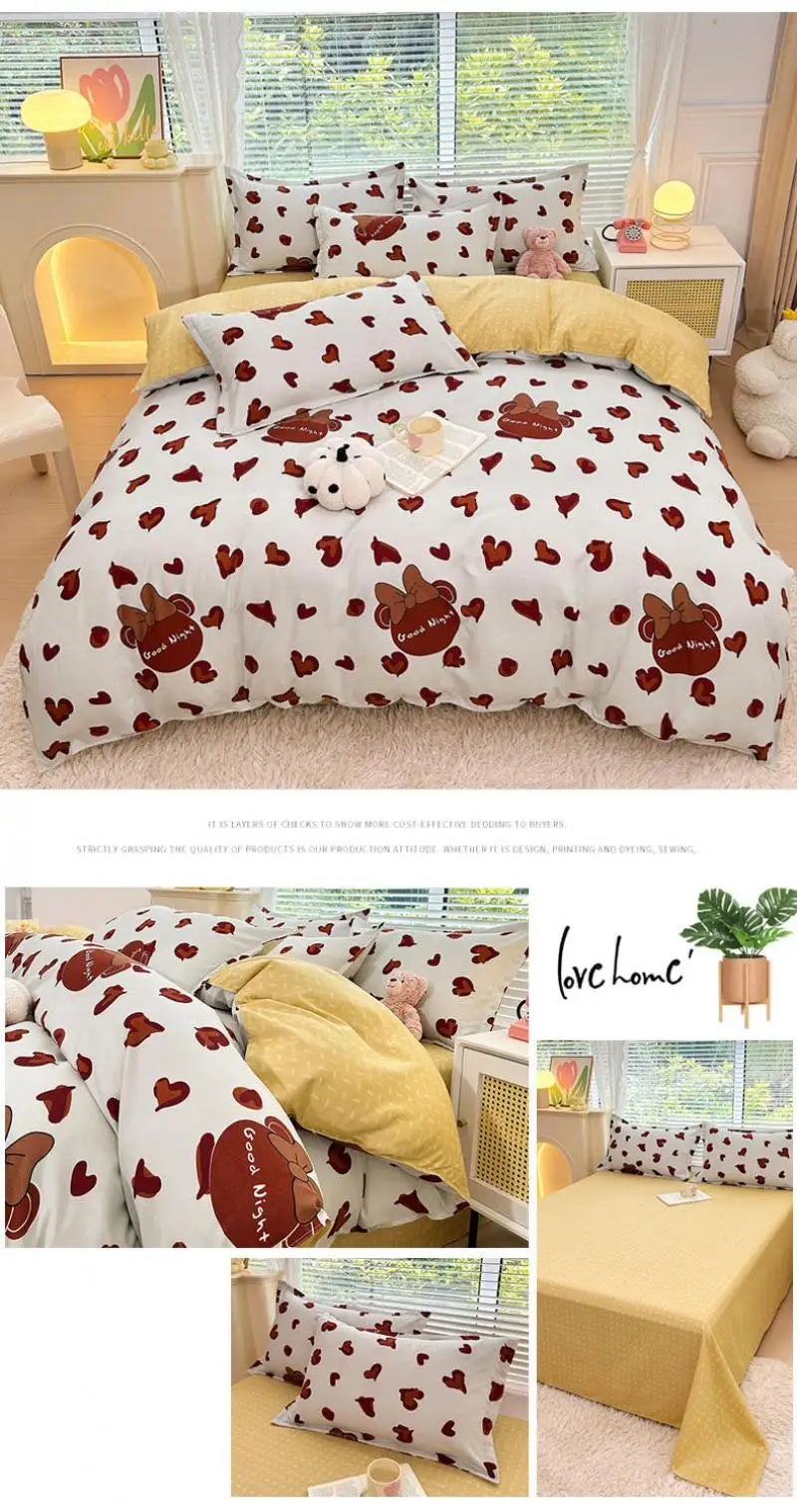 Nordic Thickened Brushed Bedding Sheet Sets Super Soft Skin Friendly Comforter Set Single Double Bed Linens for Four Seasons