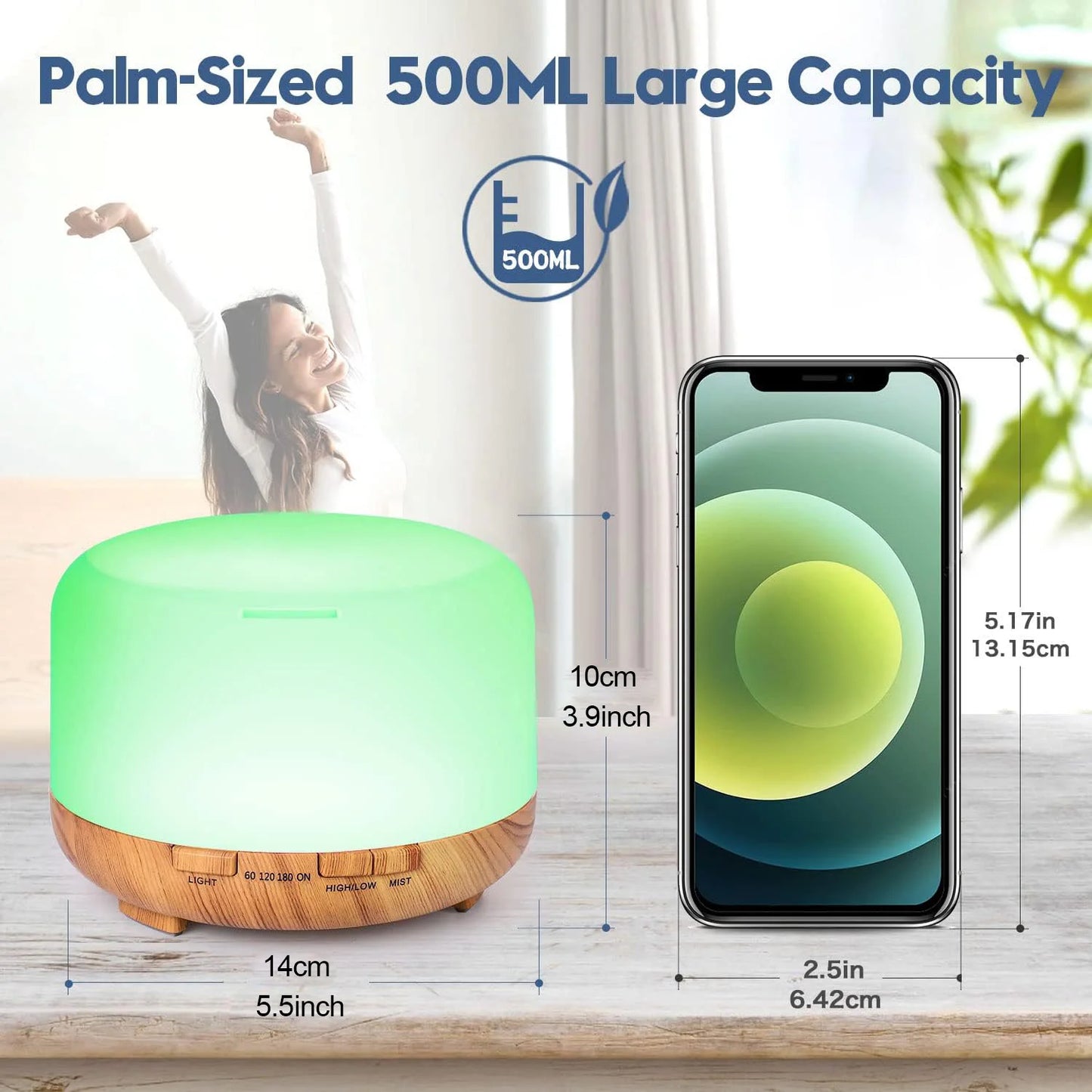 500ML Aroma Diffuser (Oils Optional), 5V 2A Essential Oil Aromatherapy Diffuser Humidifier with Remote Control for Home Office
