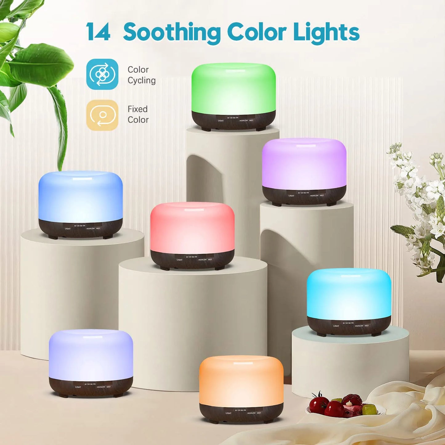 500ML Aroma Diffuser (Oils Optional), 5V 2A Essential Oil Aromatherapy Diffuser Humidifier with Remote Control for Home Office