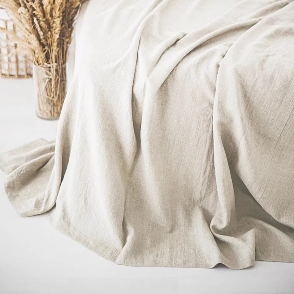 Pure Linen Bed Sheets Pillowcase Stone Washed France Linen Solid Color Breathable Home Textiles Bedding