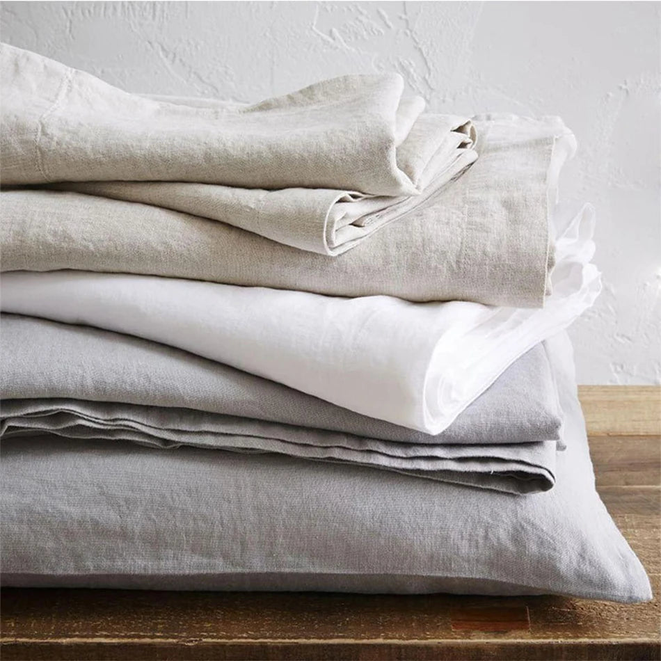 Pure Linen Bed Sheets Pillowcase Stone Washed France Linen Solid Color Breathable Home Textiles Bedding