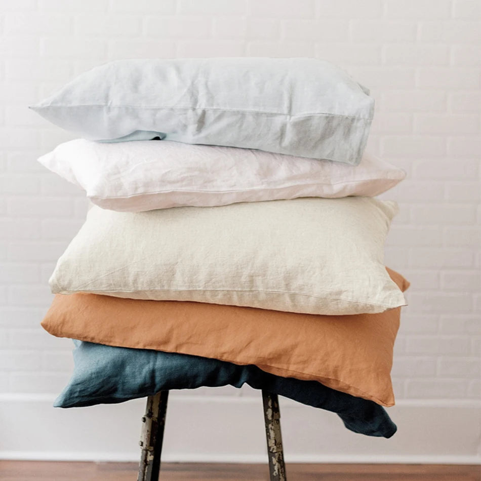 Pure Linen Bed Sheets Pillowcase Stone Washed France Linen Solid Color Breathable Home Textiles Bedding
