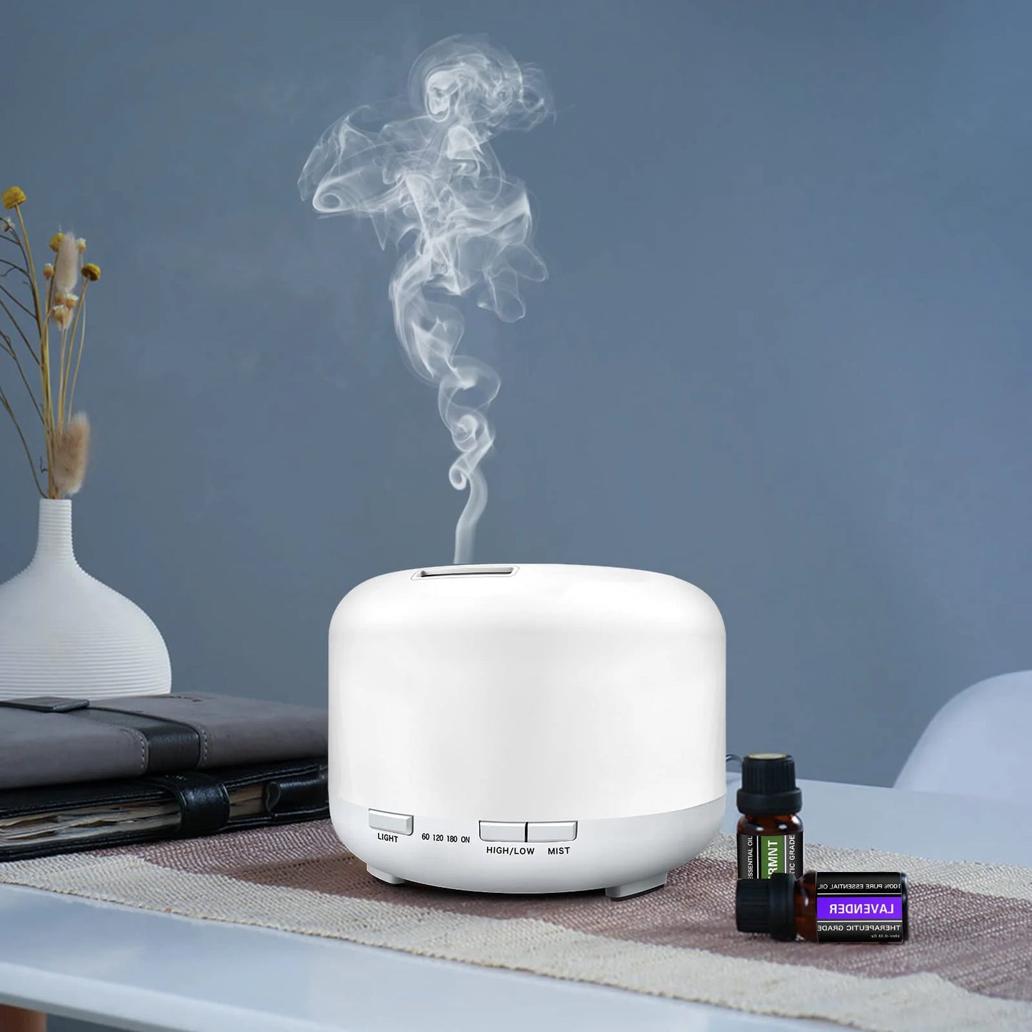 500ML Aroma Diffuser (Oils Optional), 5V 2A Essential Oil Aromatherapy Diffuser Humidifier with Remote Control for Home Office