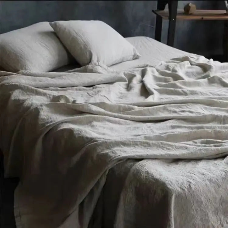 Pure Linen Bed Sheets Pillowcase Stone Washed France Linen Solid Color Breathable Home Textiles Bedding