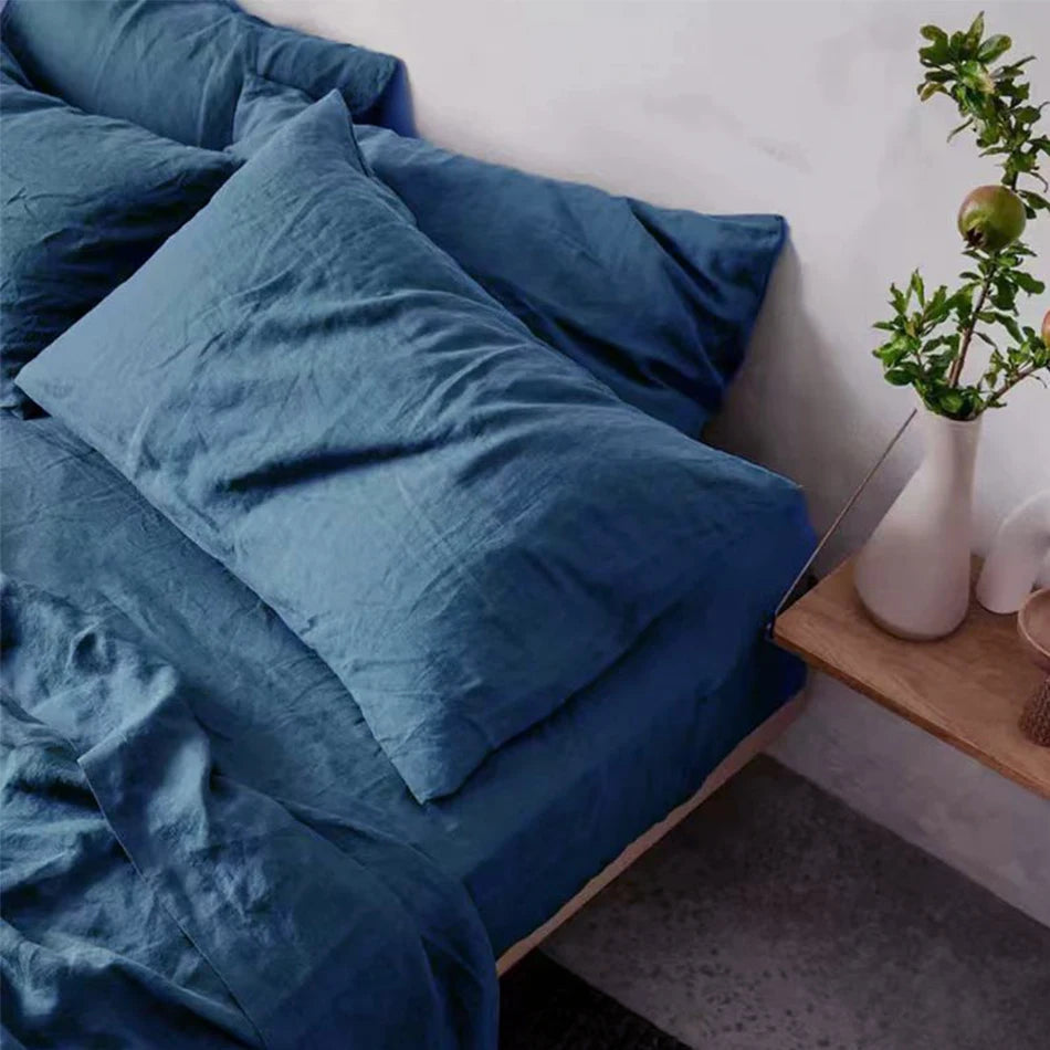 Pure Linen Bed Sheets Pillowcase Stone Washed France Linen Solid Color Breathable Home Textiles Bedding