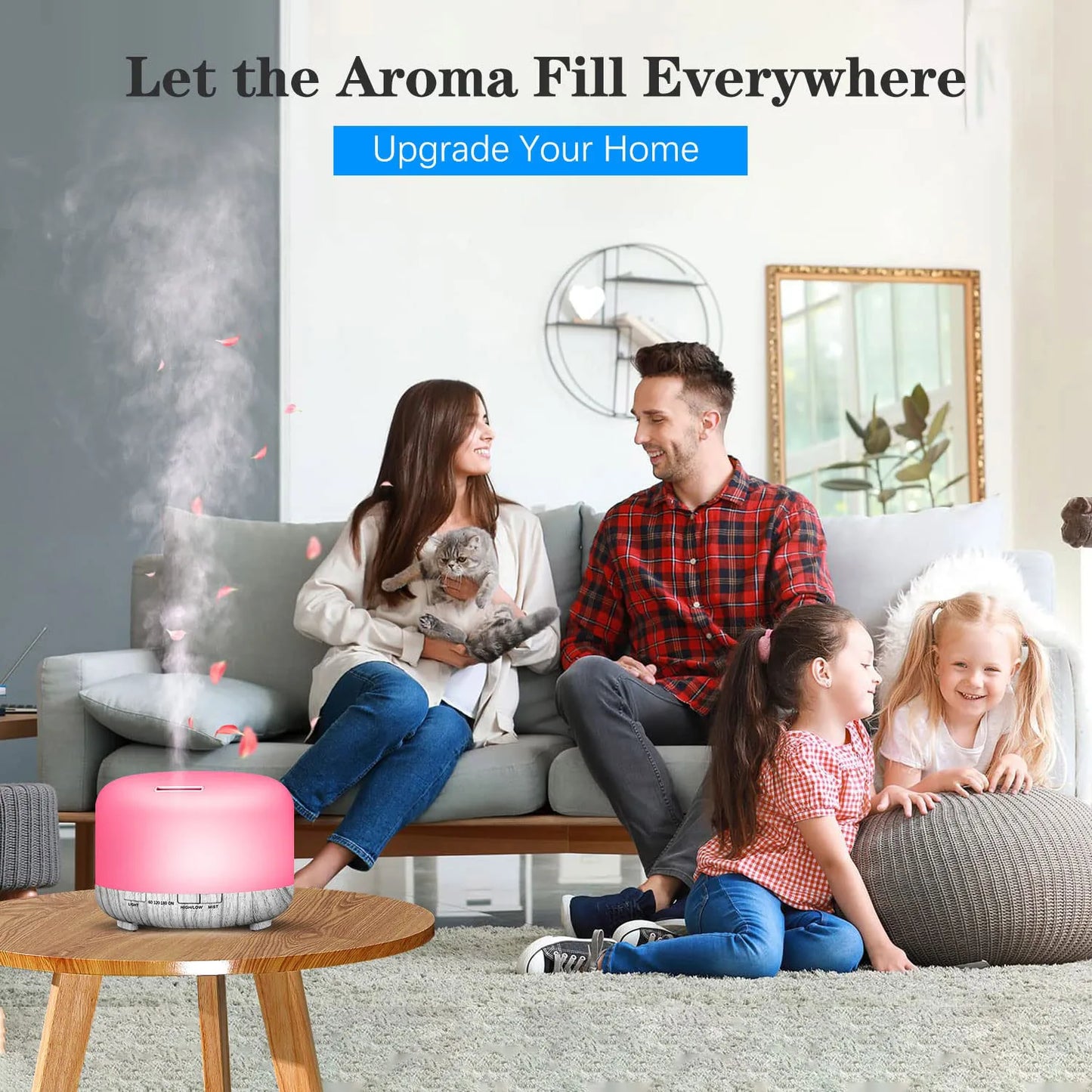 500ML Aroma Diffuser (Oils Optional), 5V 2A Essential Oil Aromatherapy Diffuser Humidifier with Remote Control for Home Office