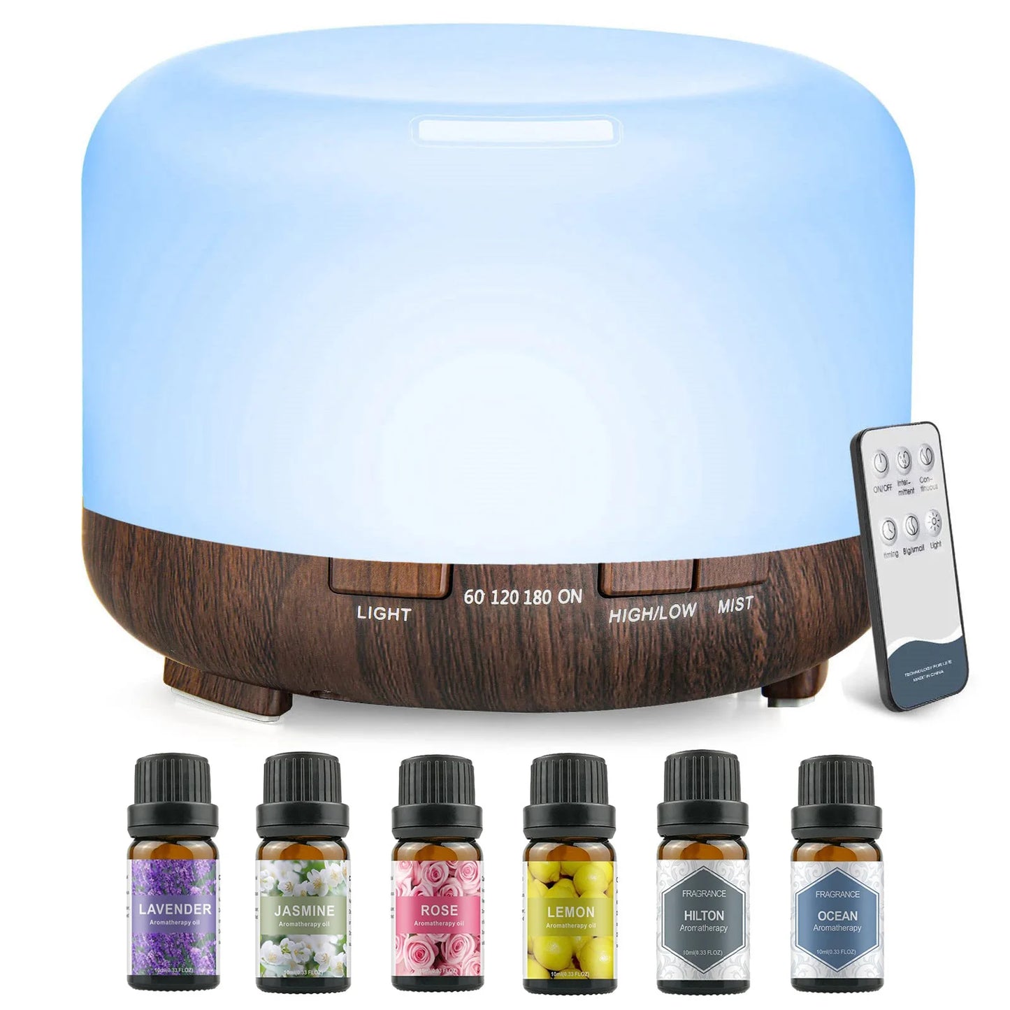 500ML Aroma Diffuser (Oils Optional), 5V 2A Essential Oil Aromatherapy Diffuser Humidifier with Remote Control for Home Office
