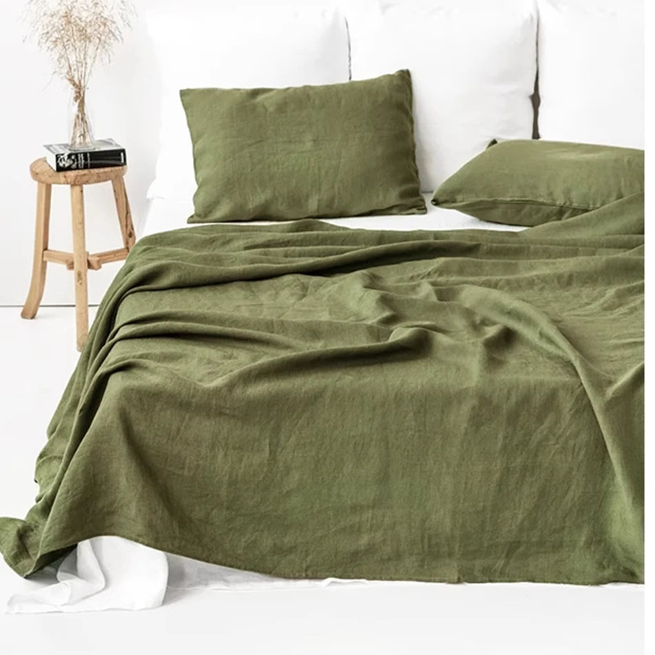 Pure Linen Bed Sheets Pillowcase Stone Washed France Linen Solid Color Breathable Home Textiles Bedding