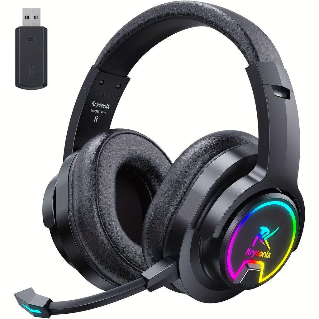 RGB Wireless Gaming Headset for PS FOUR, PS FIVE, PC - 2.4GHz 7.1 Surround Sound, ps five headset wireless BT Gaming Headphone with AI Detachable Noise Canceling Mic, 48-Hr Battery for Laptop, Switch, Mac, wireless gaming hea