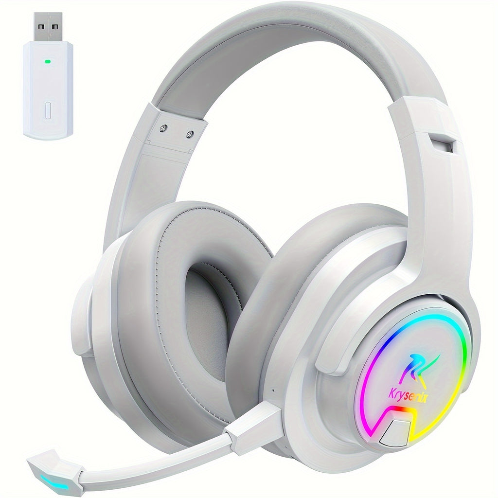 RGB Wireless Gaming Headset for PS FOUR, PS FIVE, PC - 2.4GHz 7.1 Surround Sound, ps five headset wireless BT Gaming Headphone with AI Detachable Noise Canceling Mic, 48-Hr Battery for Laptop, Switch, Mac, wireless gaming hea