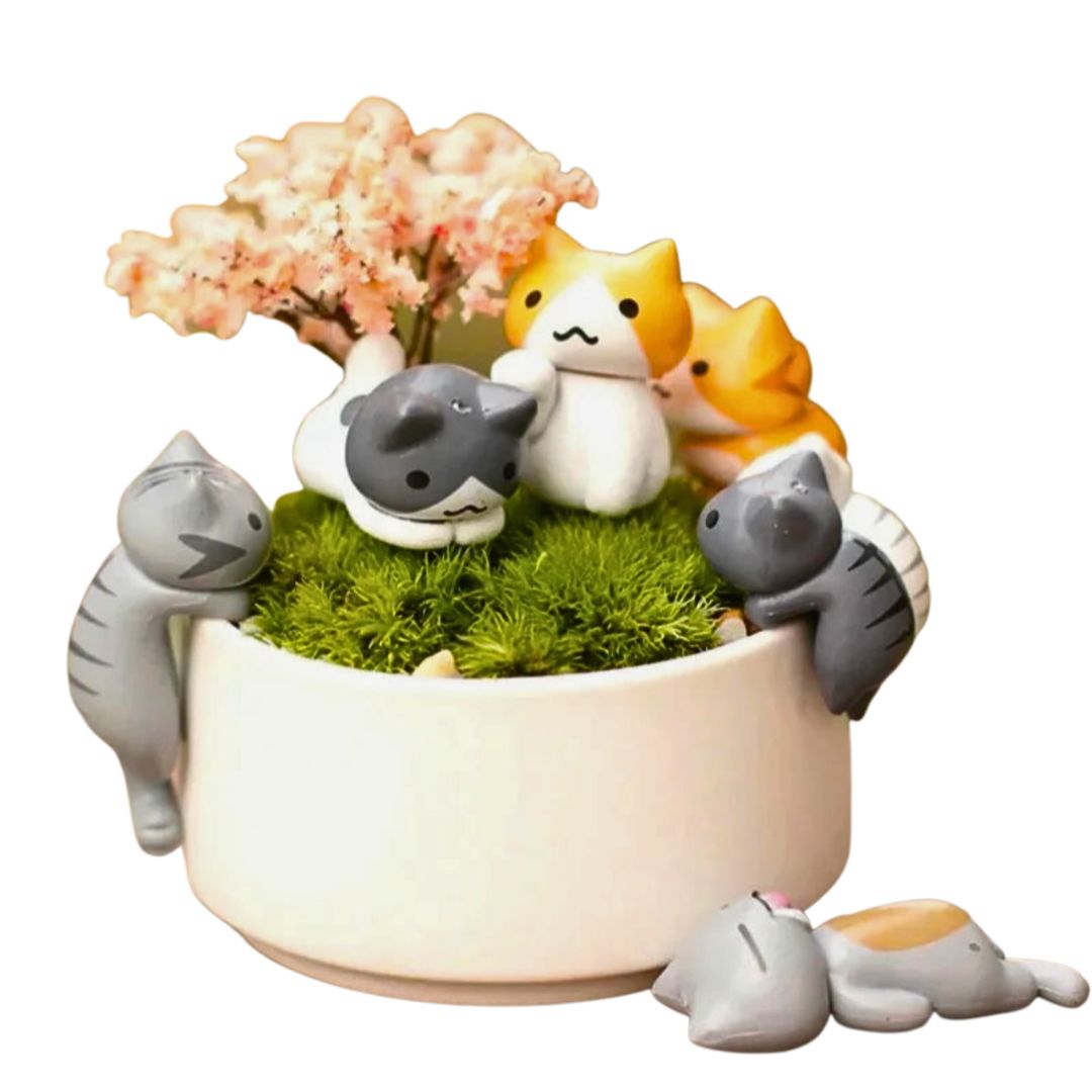 6Pcs  Lucky Miniature Garden Hanging Cat