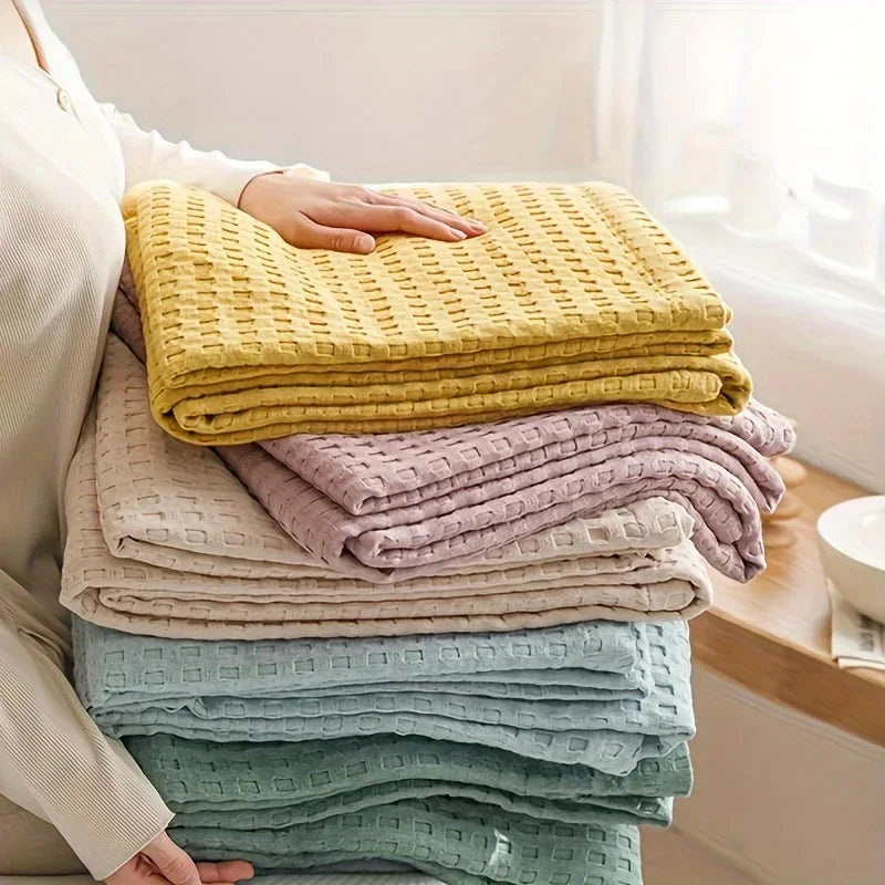 Soft Waffle Plaid Cotton Blanket for Bed Gauze Thin Towel Quilt Queen King Bedspread Blanket Throw Bed Sofa Cover Bedding