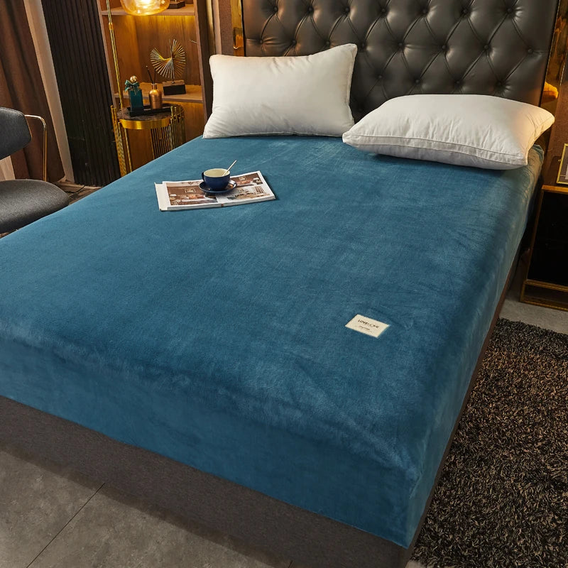 Super Soft Warm Flannel Solid Bed Fitted Sheet - Cozy Single or Double Bedding, Perfect for a Luxurious Night's Sleep