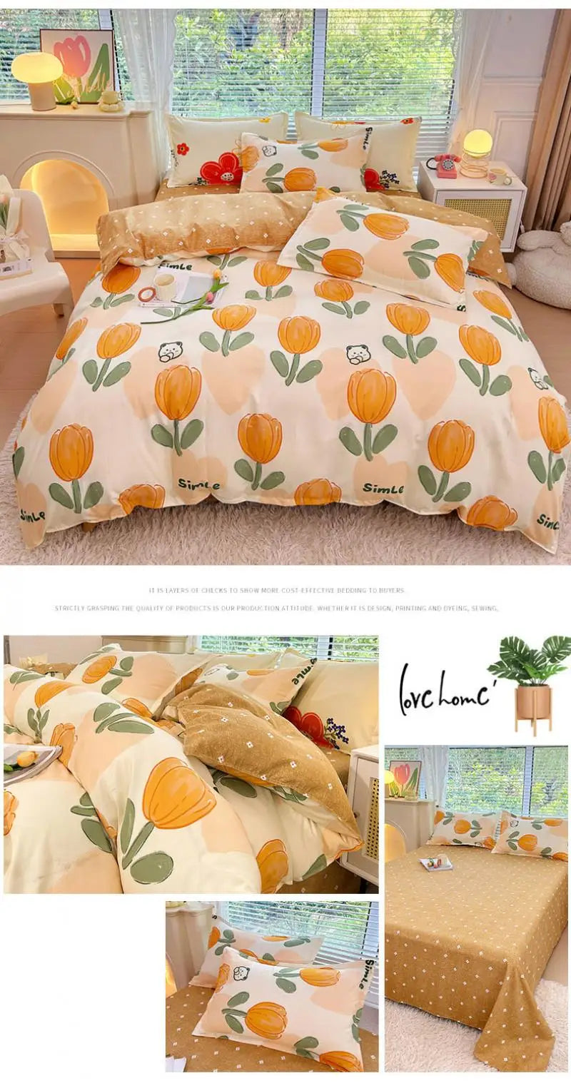 Nordic Thickened Brushed Bedding Sheet Sets Super Soft Skin Friendly Comforter Set Single Double Bed Linens for Four Seasons