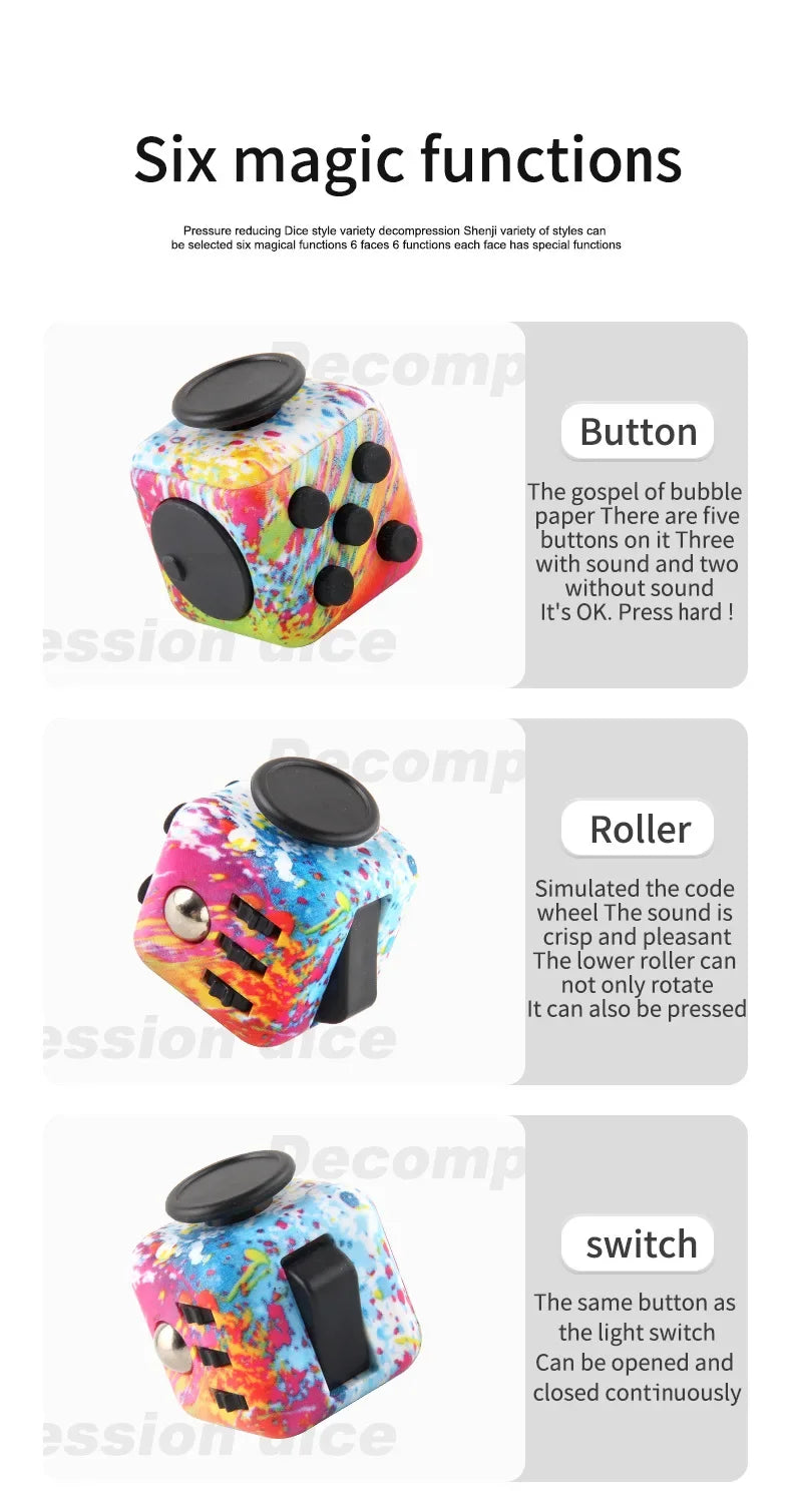Fidget Cube with Click, Twist, Push, Spin and Texture
