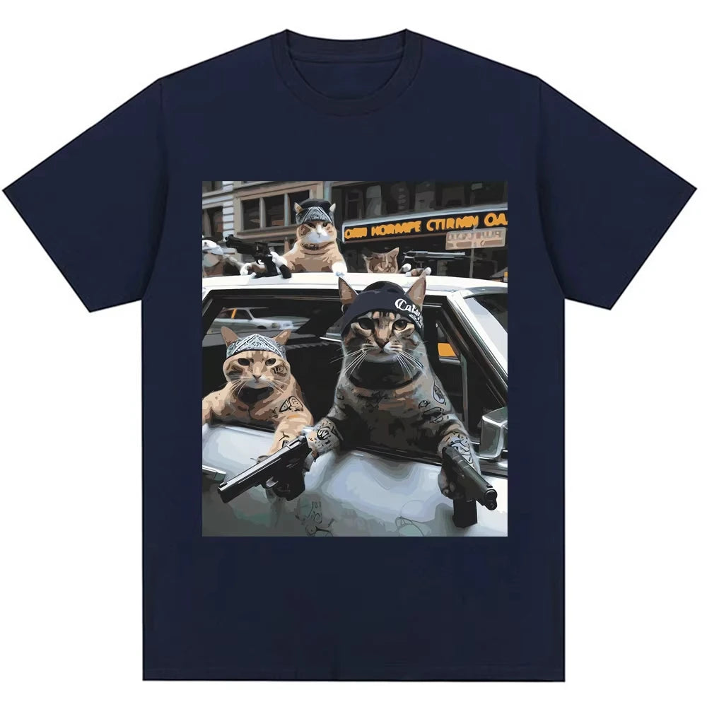 Cotton Graphic T Shirt- Gangster Cat