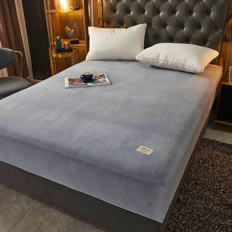 Super Soft Warm Flannel Solid Bed Fitted Sheet - Cozy Single or Double Bedding, Perfect for a Luxurious Night's Sleep