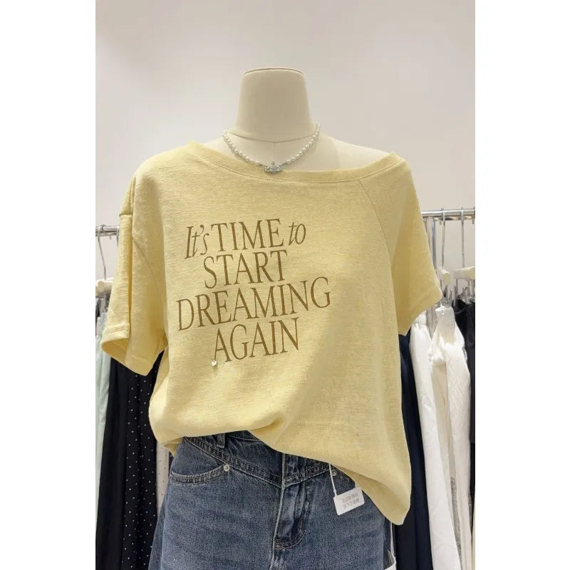 Bamboo Cotton - Off-shoulder Short-sleeve T-shirt