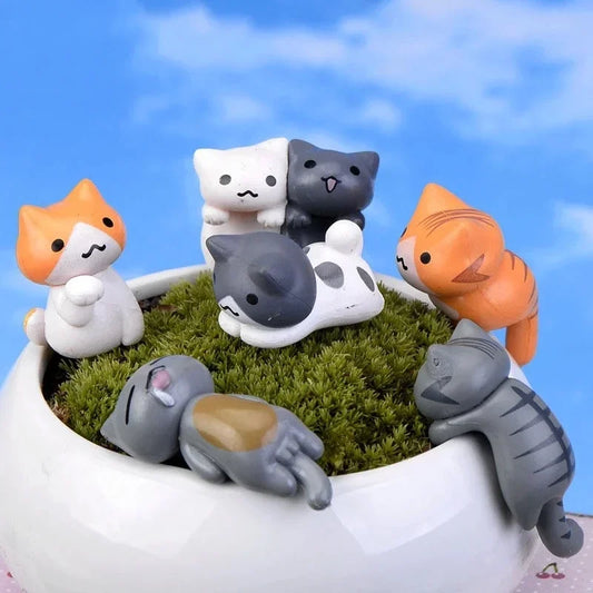 6Pcs  Lucky Miniature Garden Hanging Cat