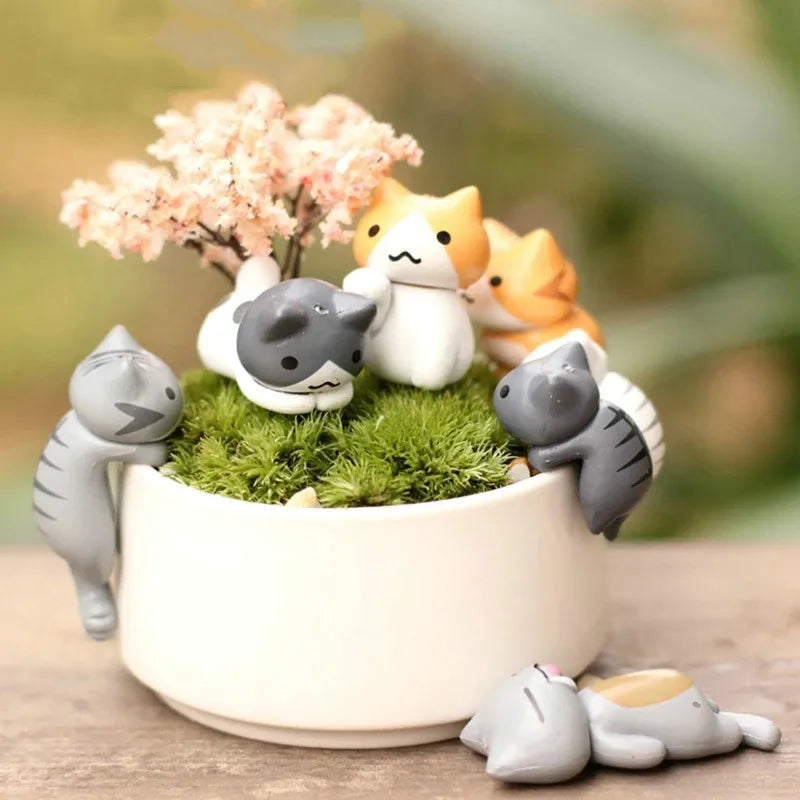 6Pcs  Lucky Miniature Garden Hanging Cat