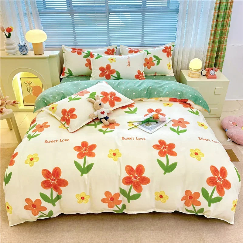 Nordic Thickened Brushed Bedding Sheet Sets Super Soft Skin Friendly Comforter Set Single Double Bed Linens for Four Seasons