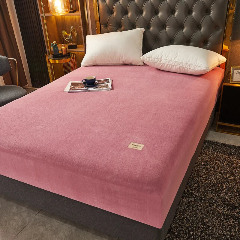 Super Soft Warm Flannel Solid Bed Fitted Sheet - Cozy Single or Double Bedding, Perfect for a Luxurious Night's Sleep