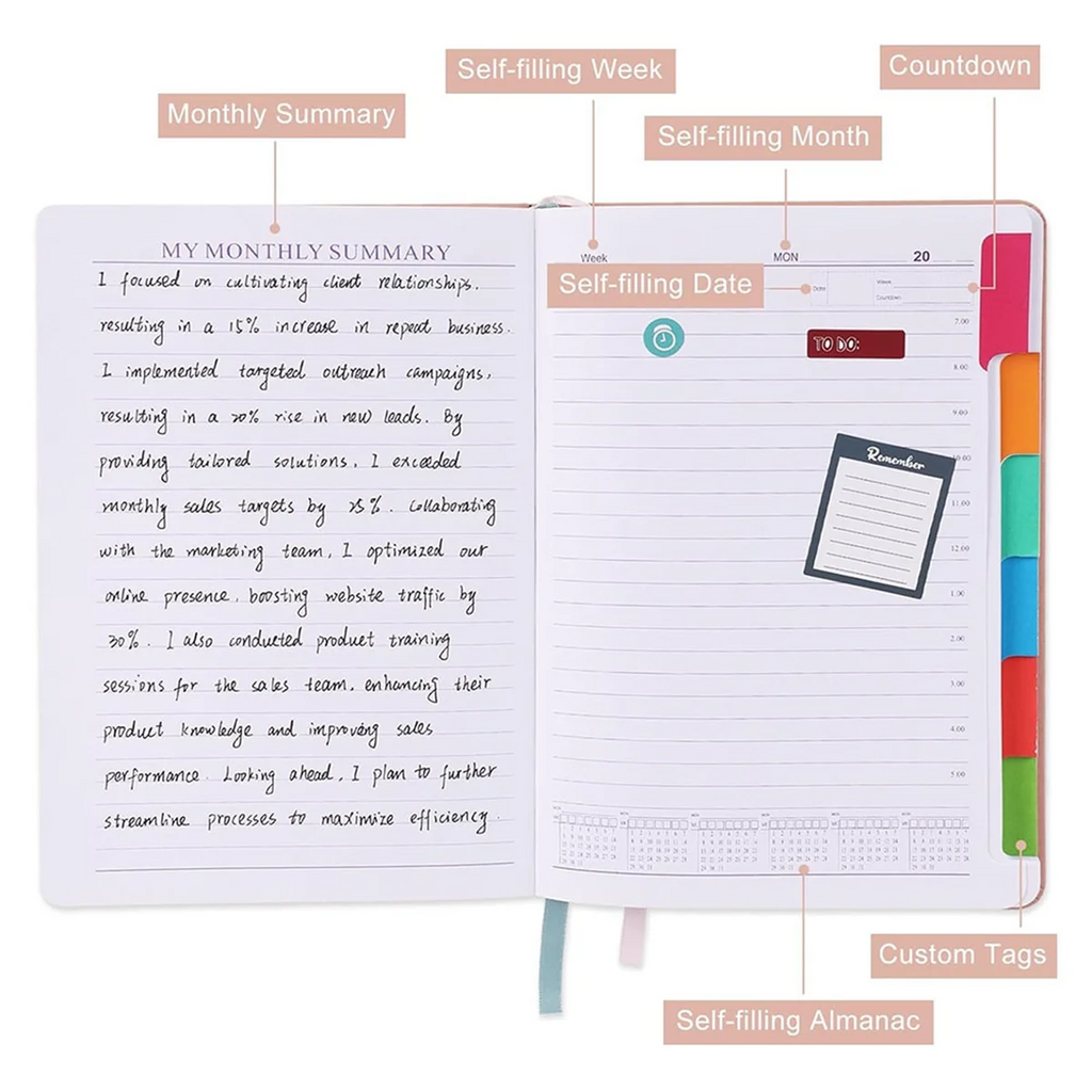 Thick Page, Leather Cover -Daily Planner with Planner Stickers