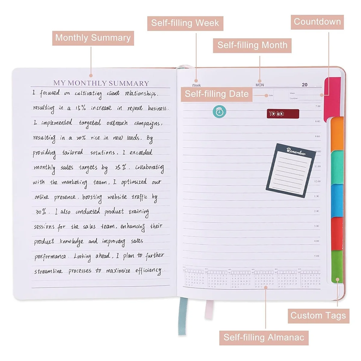 Thick Page, Leather Cover -Daily Planner with Planner Stickers