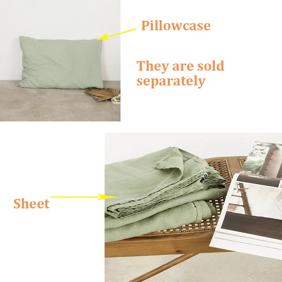 Pure Linen Bed Sheets Pillowcase Stone Washed France Linen Solid Color Breathable  Home Textiles Bedding
