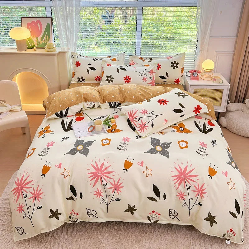 Nordic Thickened Brushed Bedding Sheet Sets Super Soft Skin Friendly Comforter Set Single Double Bed Linens for Four Seasons