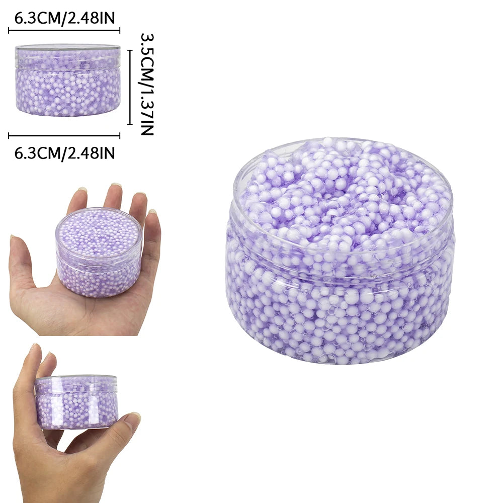 120ml Foam Balls Crystal Slime Kit with Crunchy Beads, Premade Slime Set for Teens, Perfect Stress-Relieving toy Christmas Gift
