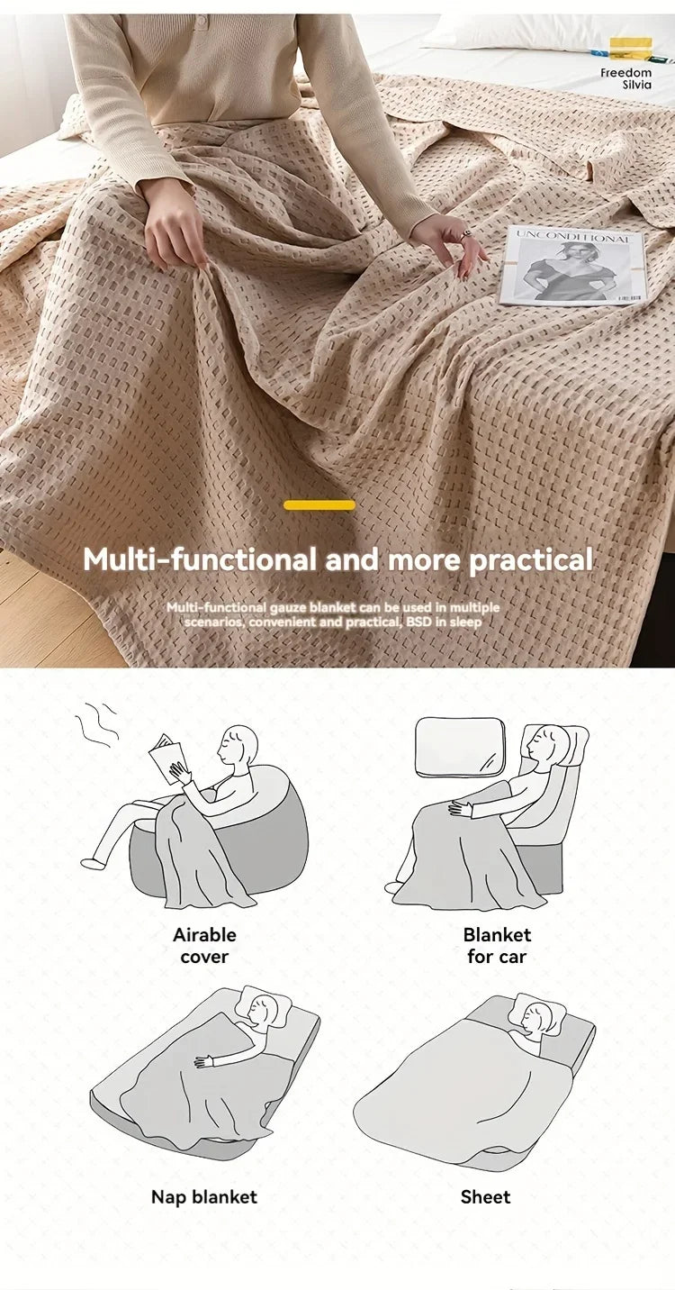 Soft Waffle Plaid Cotton Blanket for Bed Gauze Thin Towel Quilt Queen King Bedspread Blanket Throw Bed Sofa Cover Bedding