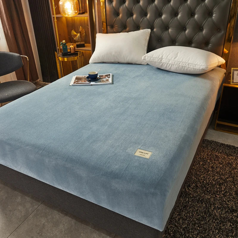 Super Soft Warm Flannel Solid Bed Fitted Sheet - Cozy Single or Double Bedding, Perfect for a Luxurious Night's Sleep