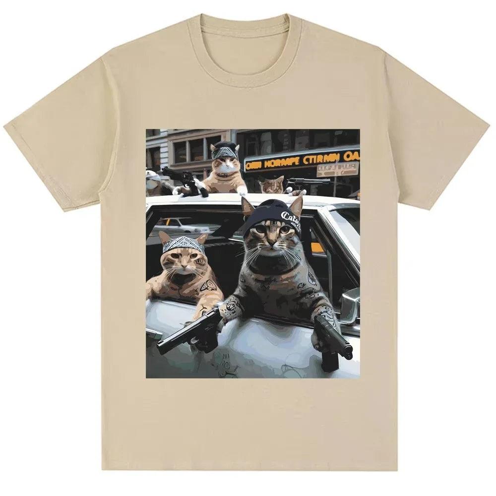 Cotton Graphic T Shirt- Gangster Cat
