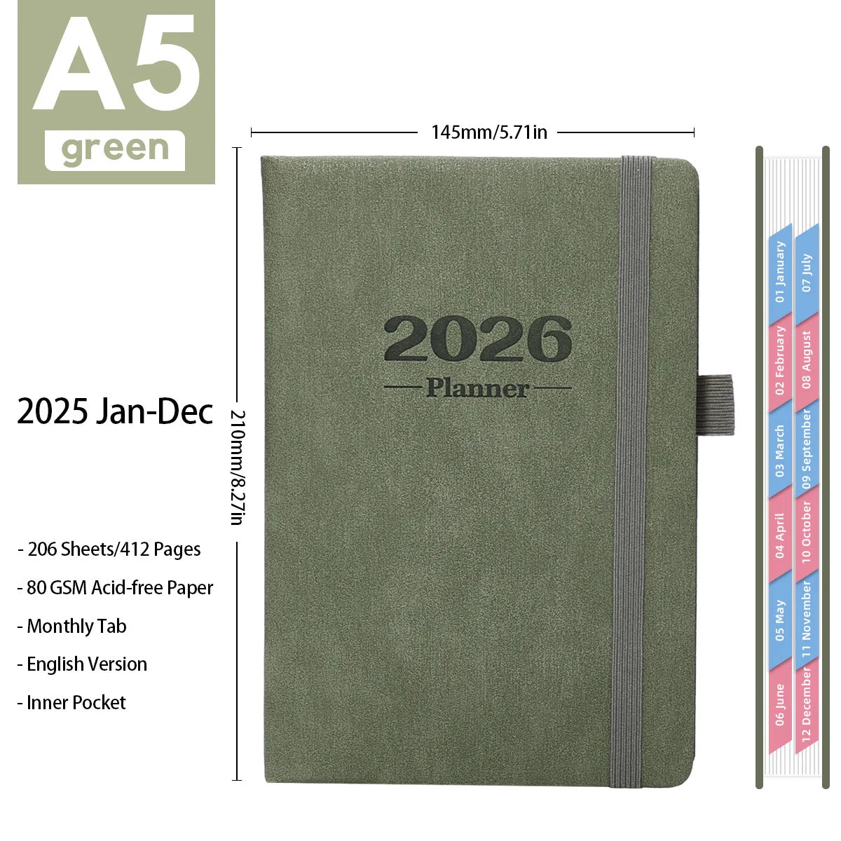 2026 Daily Planner - 365 Days Full Year Agenda with English Pages, A5 Schedule Organizer Notebook for Work & Personal Use