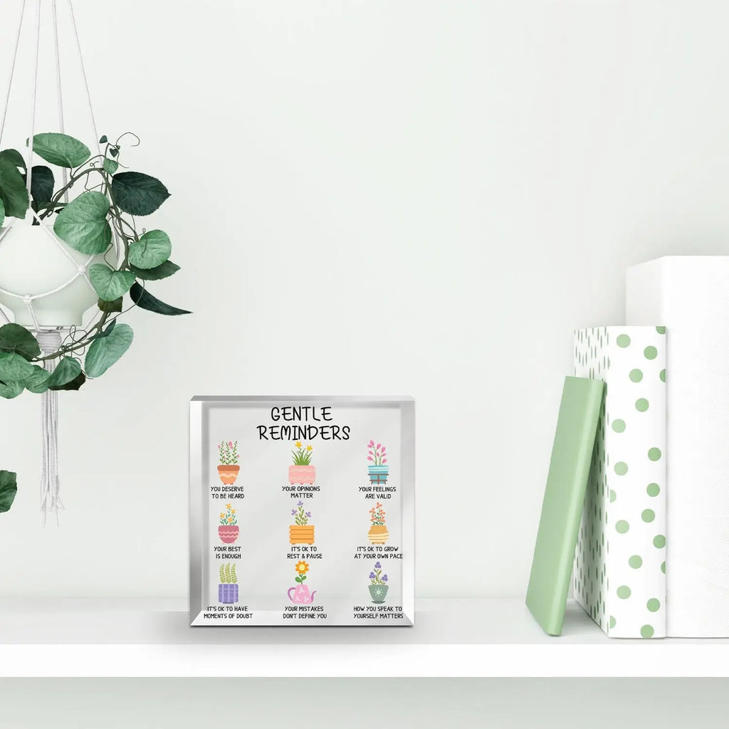 Positive Affirmations Gifts for Women, Gentle Reminders Sign, Psychology Therapist Office Decor Sign, Mental Health Desk Decor