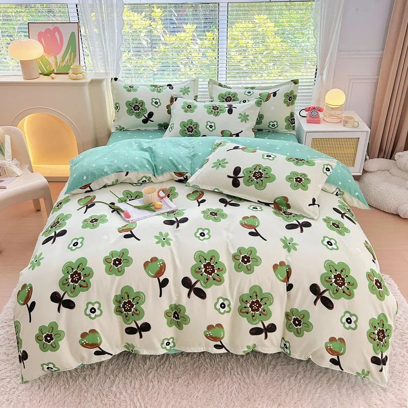 Nordic Thickened Brushed Bedding Sheet Sets Super Soft Skin Friendly Comforter Set Single Double Bed Linens for Four Seasons