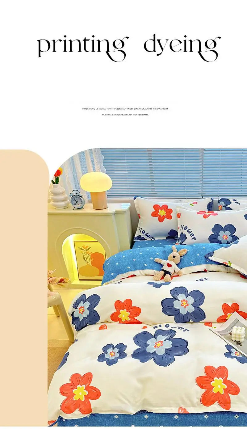 Nordic Thickened Brushed Bedding Sheet Sets Super Soft Skin Friendly Comforter Set Single Double Bed Linens for Four Seasons