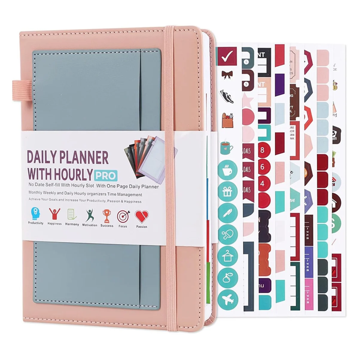 Thick Page, Leather Cover -Daily Planner with Planner Stickers