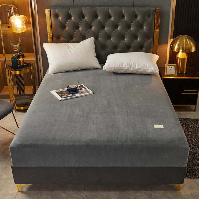 Super Soft Warm Flannel Solid Bed Fitted Sheet - Cozy Single or Double Bedding, Perfect for a Luxurious Night's Sleep