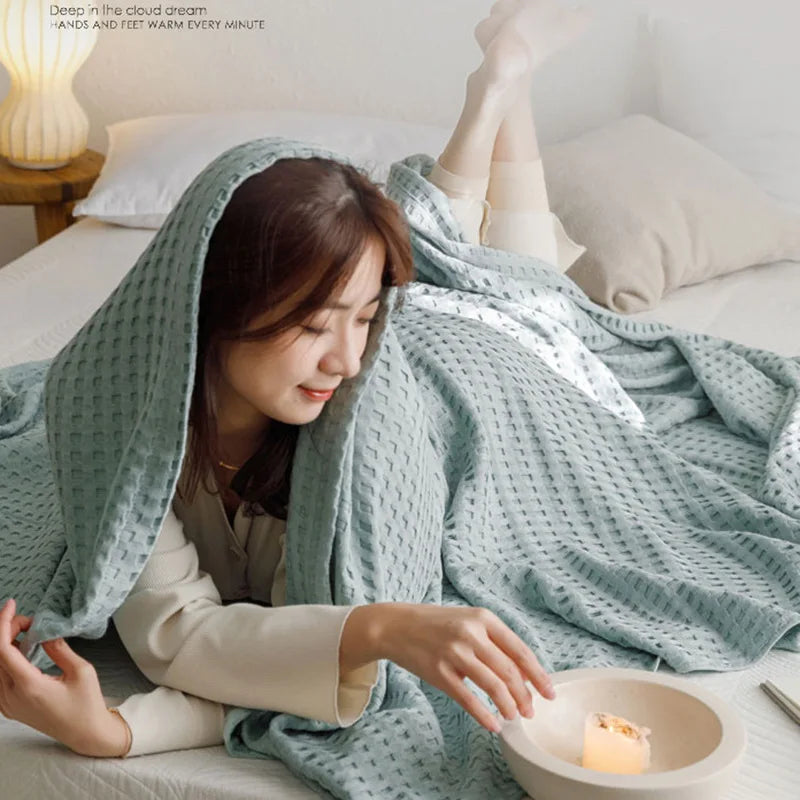 Soft Waffle Plaid Cotton Blanket for Bed Gauze Thin Towel Quilt Queen King Bedspread Blanket Throw Bed Sofa Cover Bedding