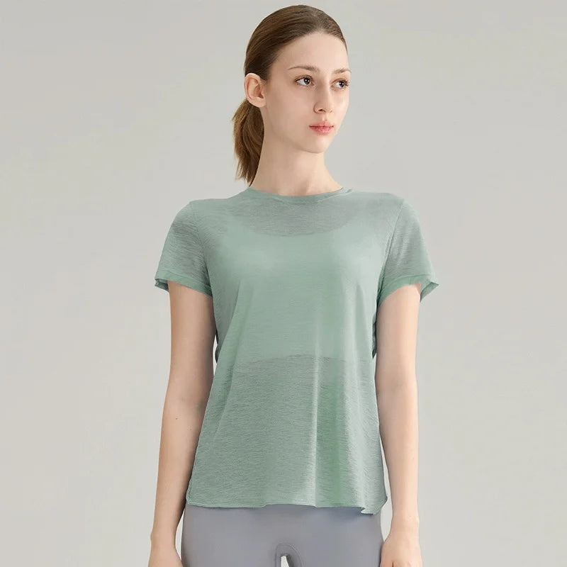 Bamboo Yarn Hollow Beautiful Back Sports T-shirt Yoga Clothes Tops Running Speed Drying Fitness Clothes Short-sleeved Shirt