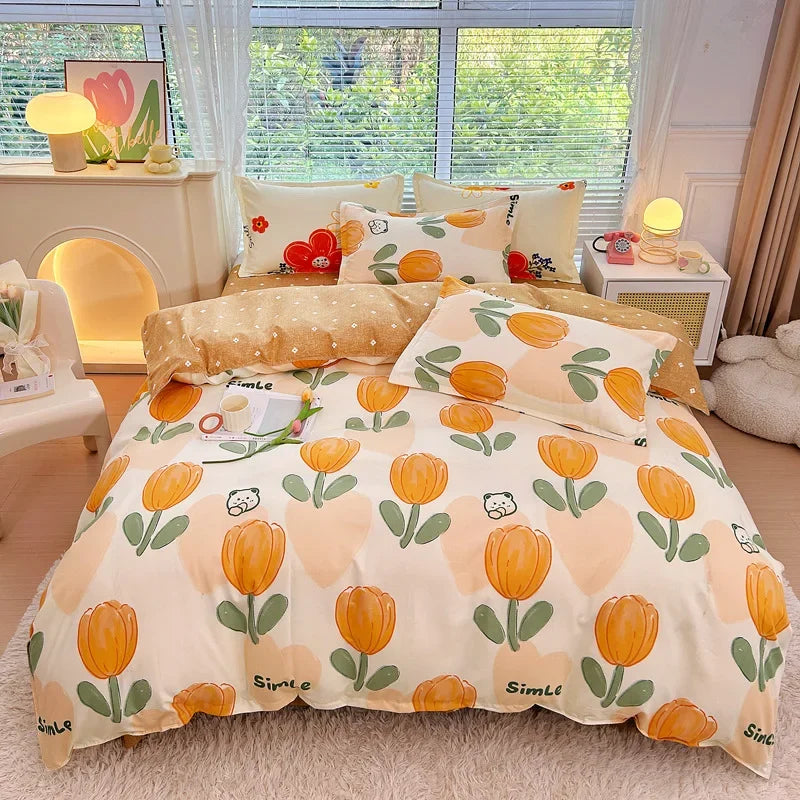 Nordic Thickened Brushed Bedding Sheet Sets Super Soft Skin Friendly Comforter Set Single Double Bed Linens for Four Seasons