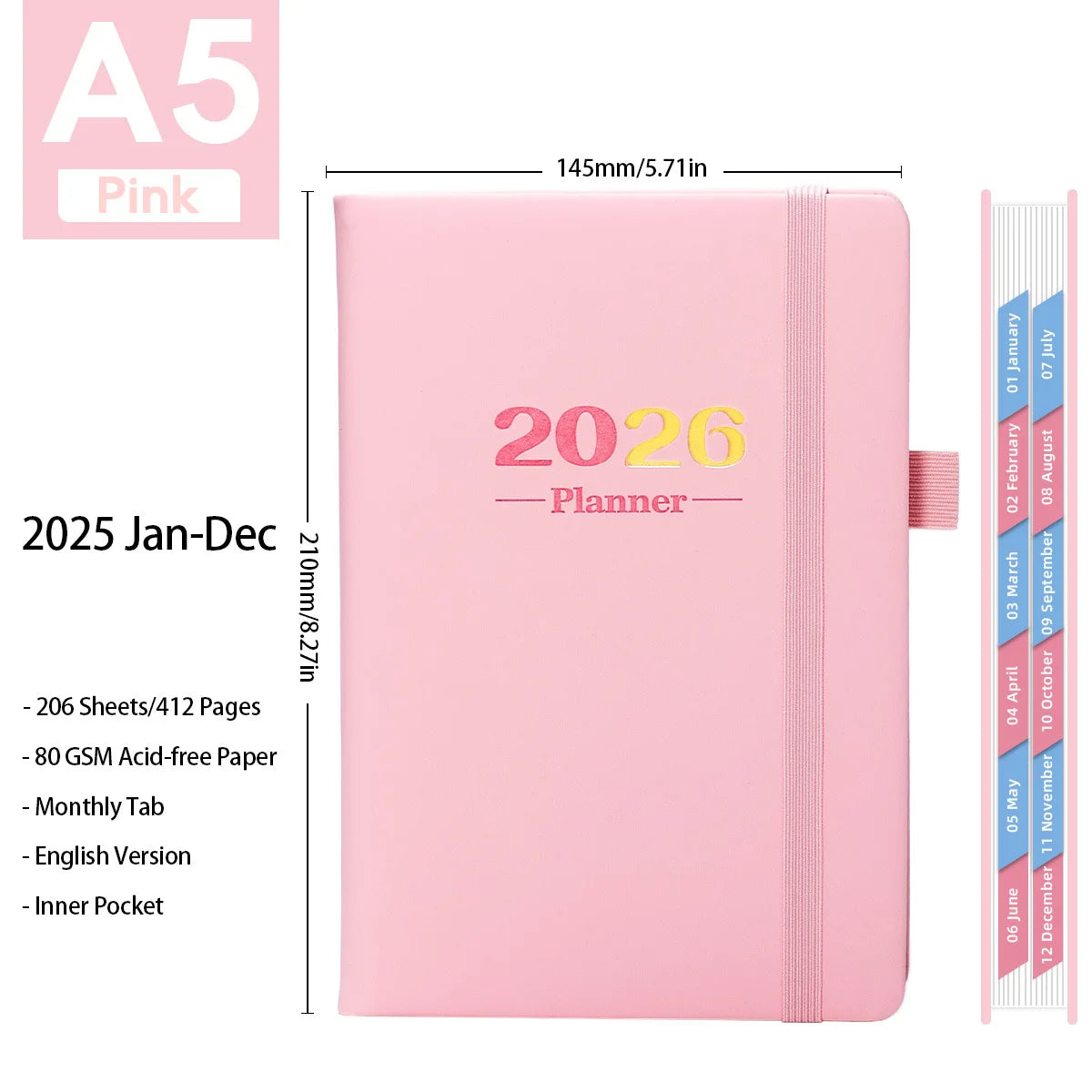 2026 Daily Planner - 365 Days Full Year Agenda with English Pages, A5 Schedule Organizer Notebook for Work & Personal Use