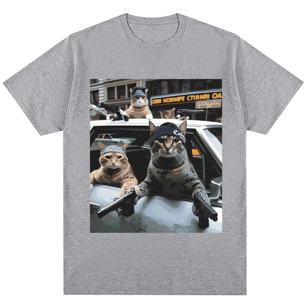 Cotton Graphic T Shirt- Gangster Cat