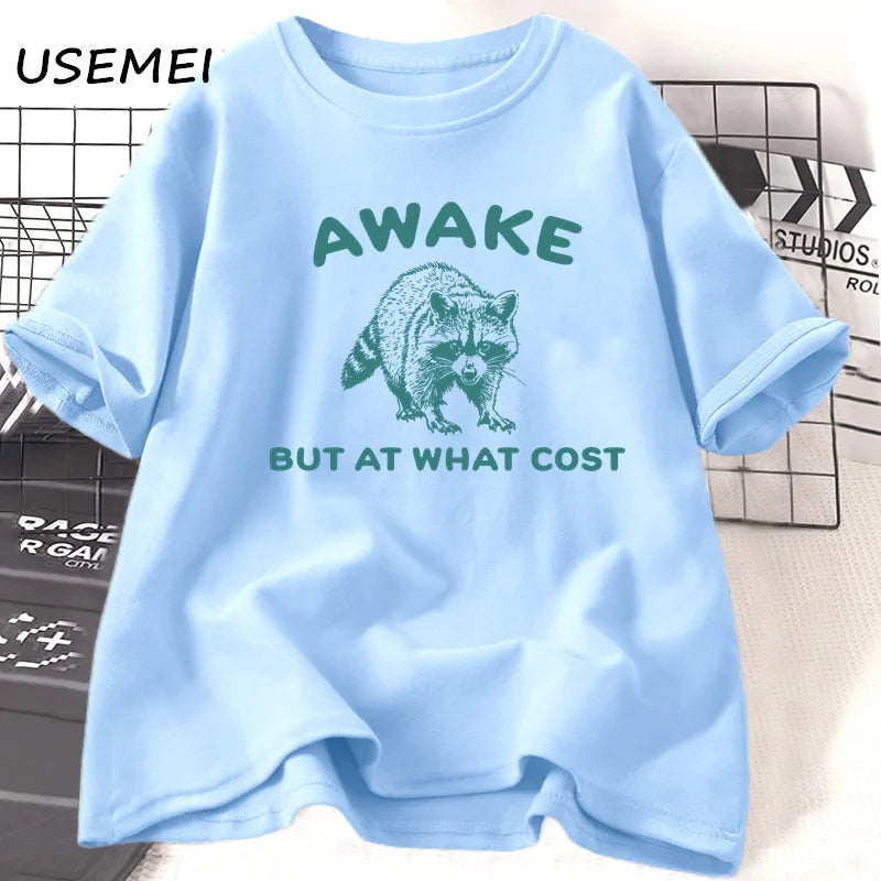 100% Cotton - Tagless - Graphic T-Shirt - Awake But At What Cost