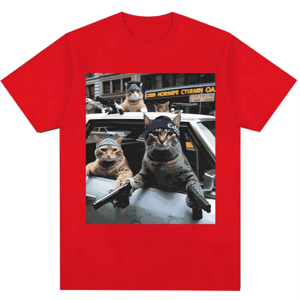 Cotton Graphic T Shirt- Gangster Cat